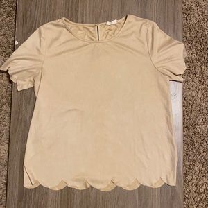 Suede scallop hem top